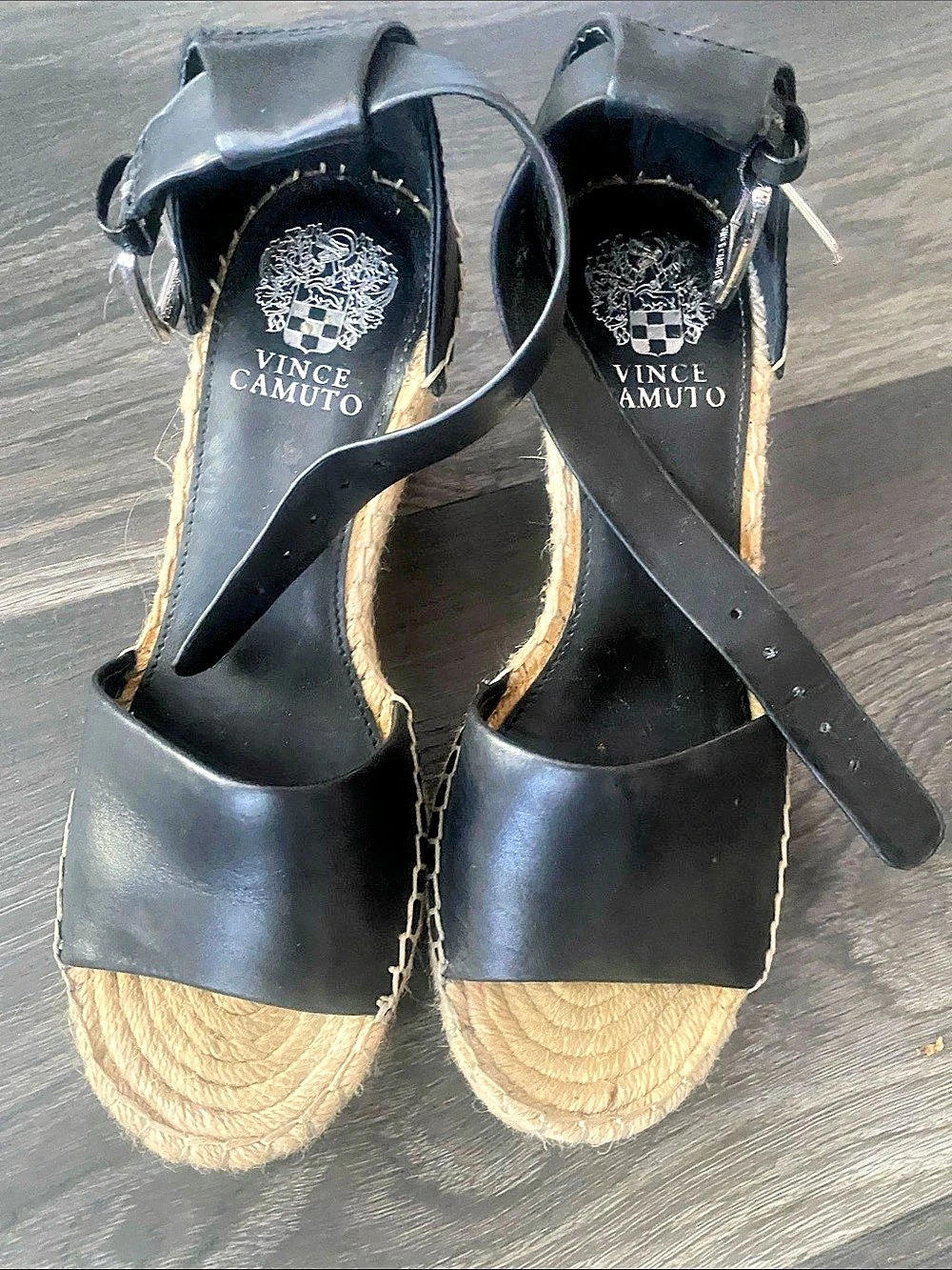 Vince Camuto Felyn Espadrille Wedge Sandal Black & Beige Women’s size 8